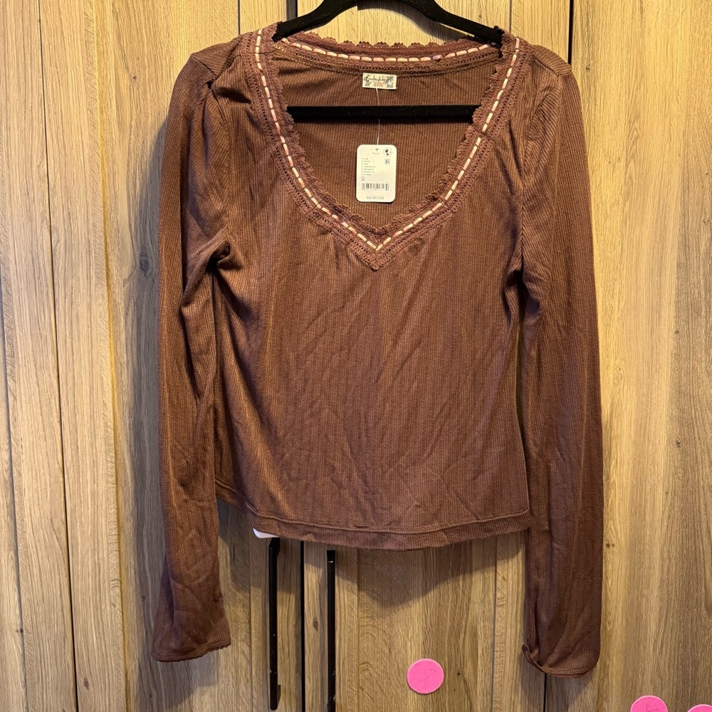 Free People Intimately Only You Long Sleeve Brown/Pink Size Medium